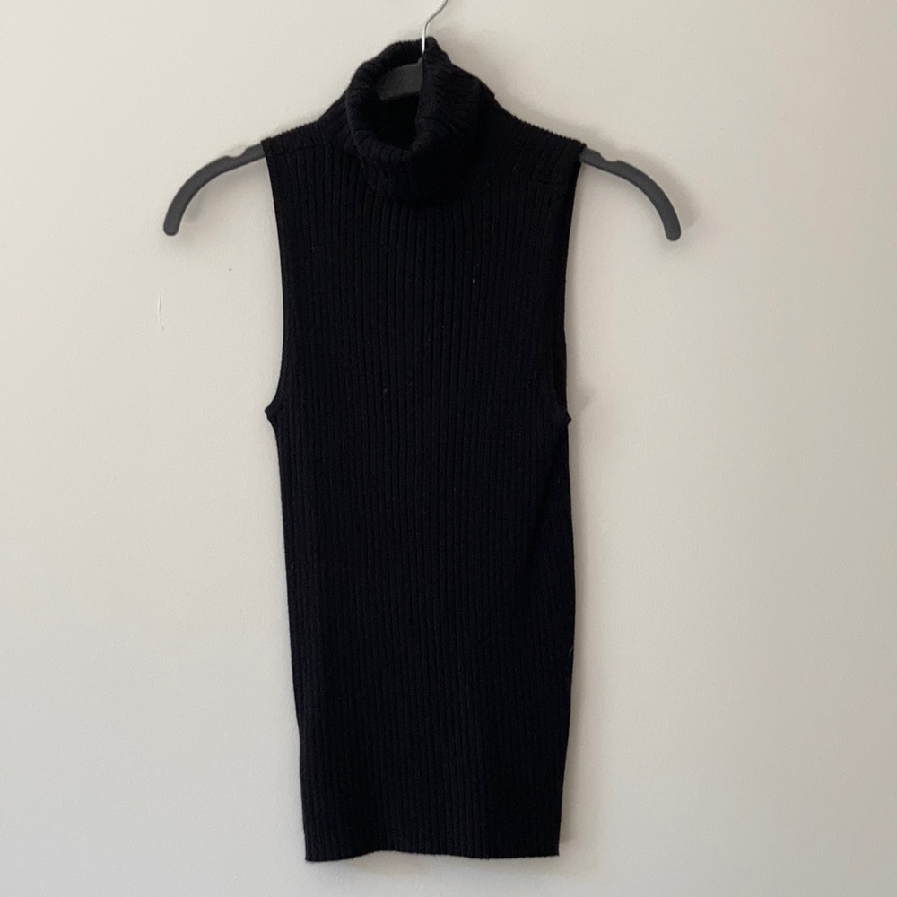 Black ribbed turtle neck tank top